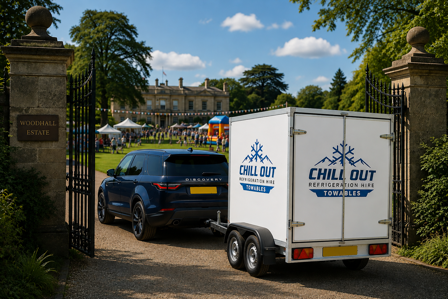 Chill Out trailer being towed into a country estate event