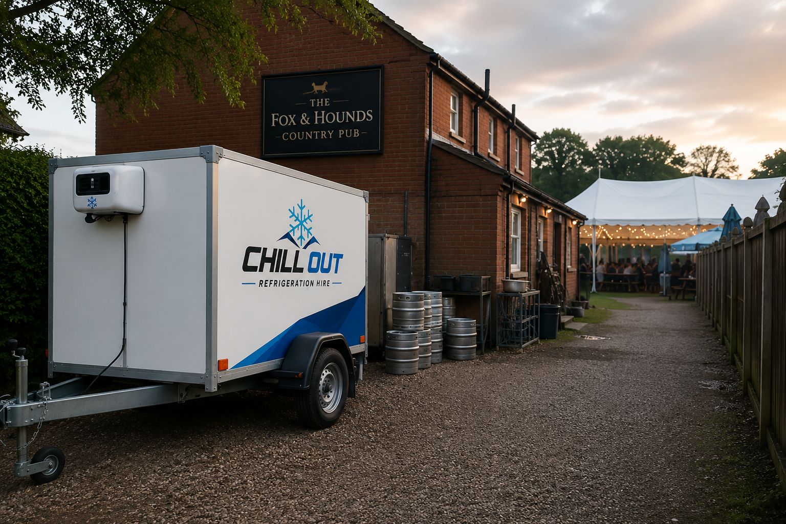 Chill Out refrigerated trailer supporting an outdoor event at a country pub